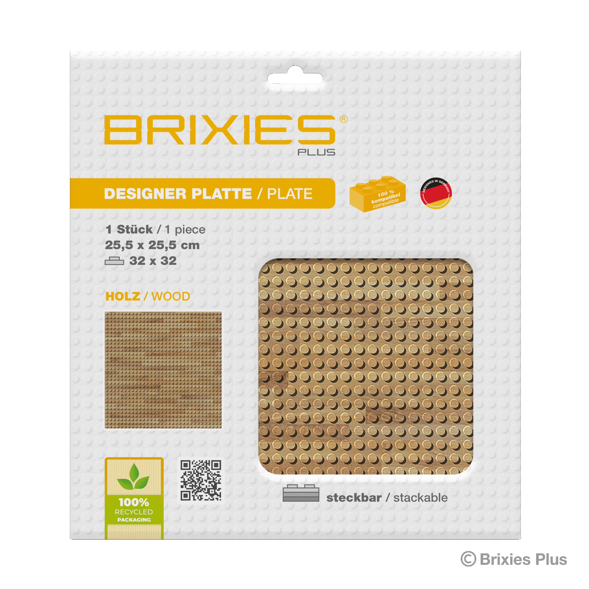 BRIXIES Plus Designer Platte Holz 32 x 32 Noppen