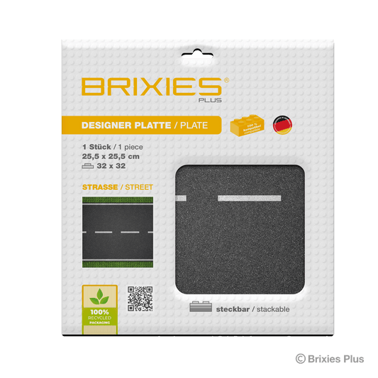 BRIXIES Plus Designer Platte Straße Gerade 32 x 32 Noppen