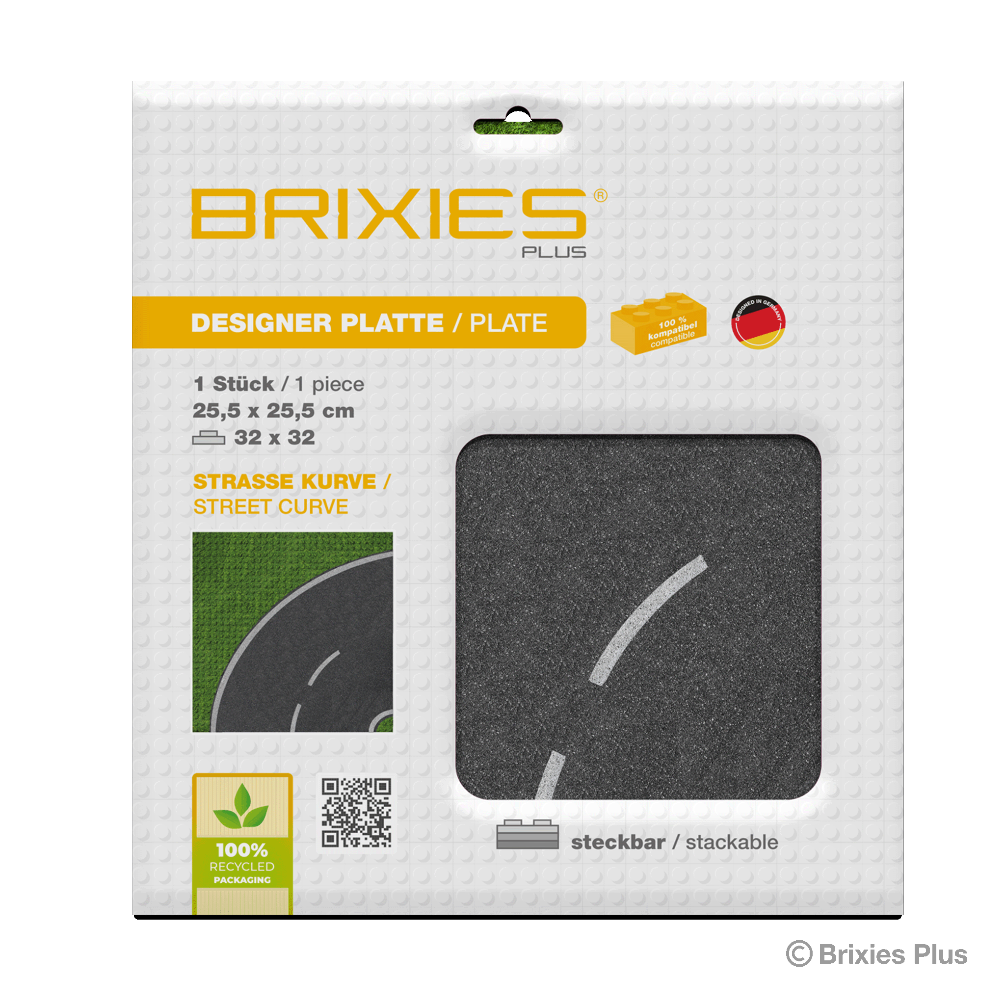 BRIXIES Plus Designer Platte Staße Kurve 32 x 32 Noppen