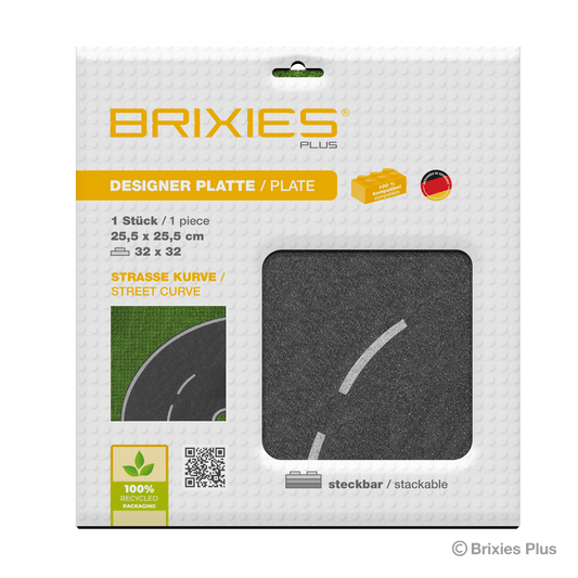 BRIXIES Plus Designer Platte Staße Kurve 32 x 32 Noppen