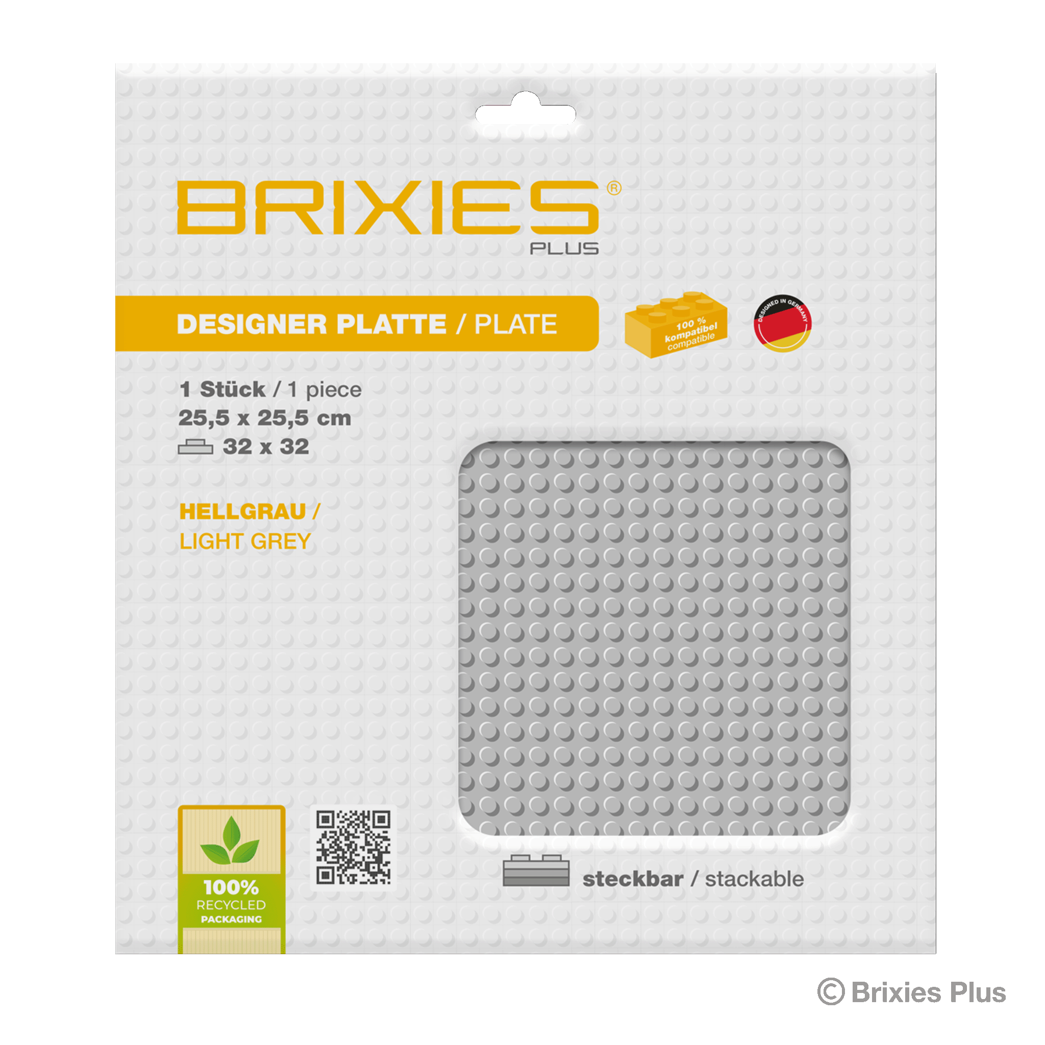 BRIXIES Plus Basis Platte Hellgrau 32 x 32 Noppen
