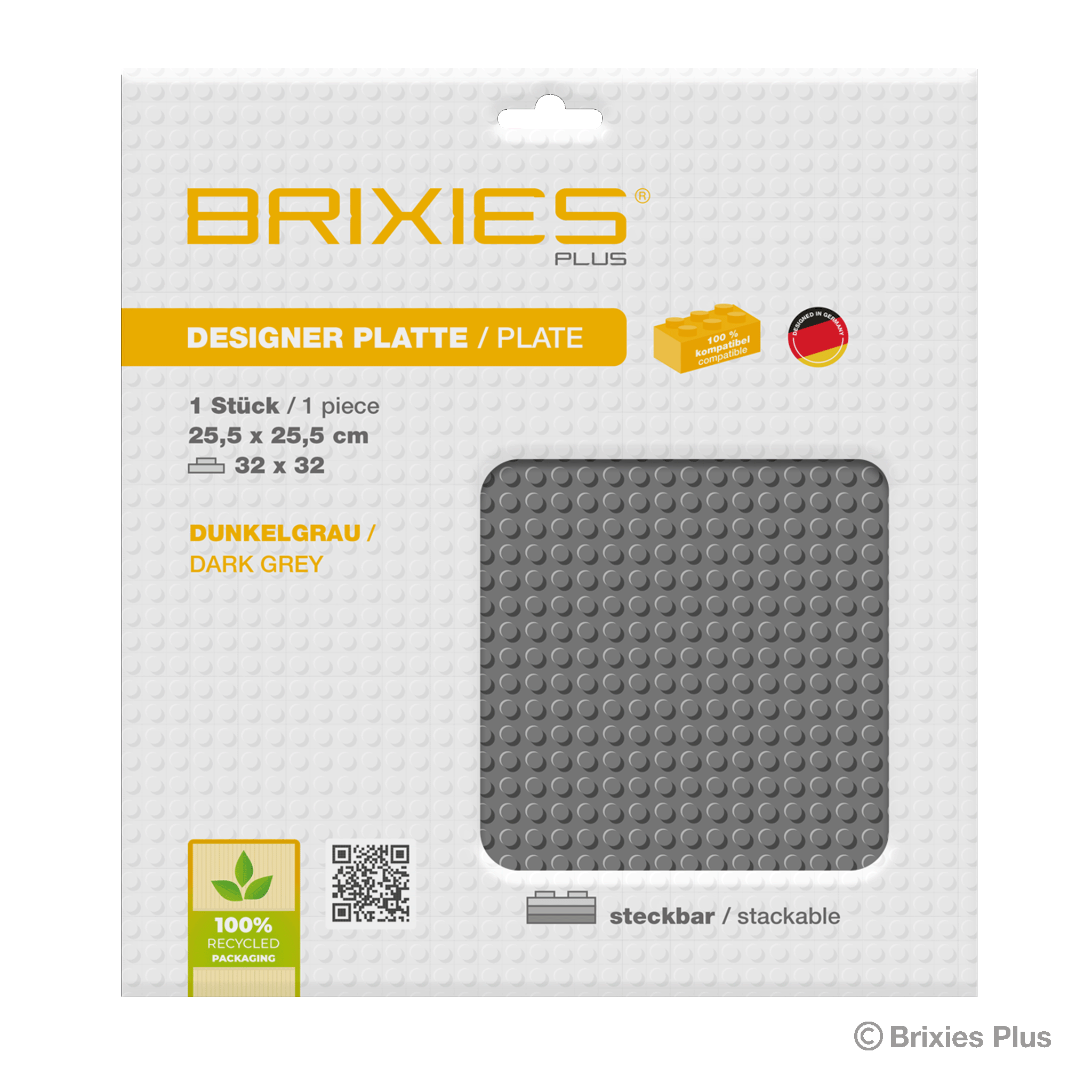 BRIXIES Plus Basis Platte Dunkelgrau 32 x 32 Noppen