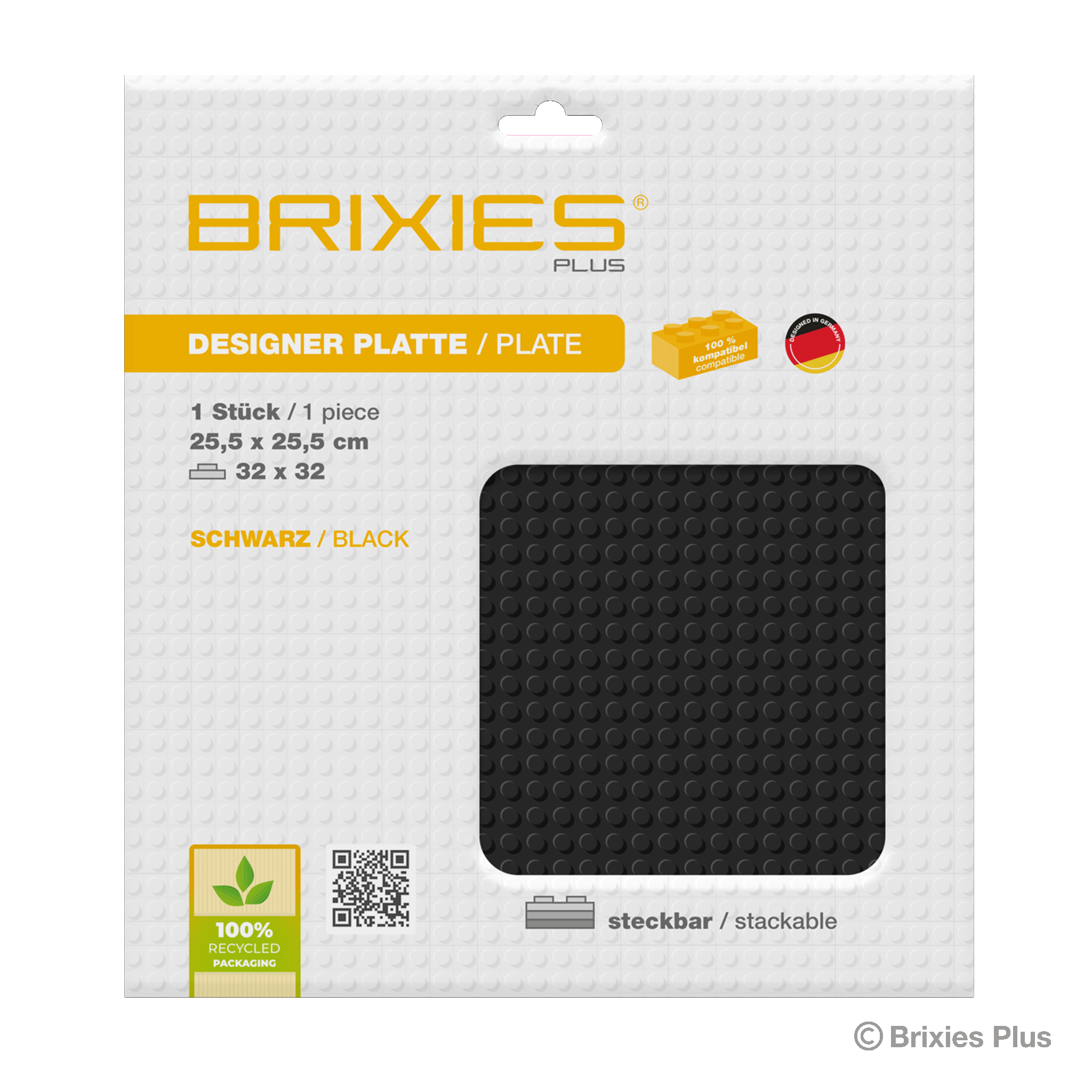BRIXIES Plus Basis Platte Schwarz 32 x 32 Noppen