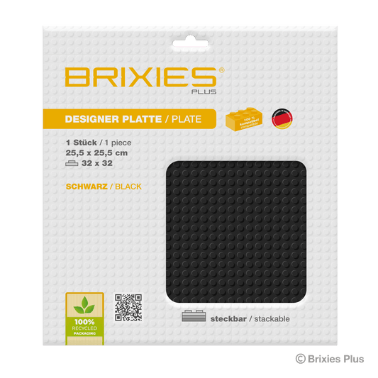 BRIXIES Plus Basis Platte Schwarz 32 x 32 Noppen