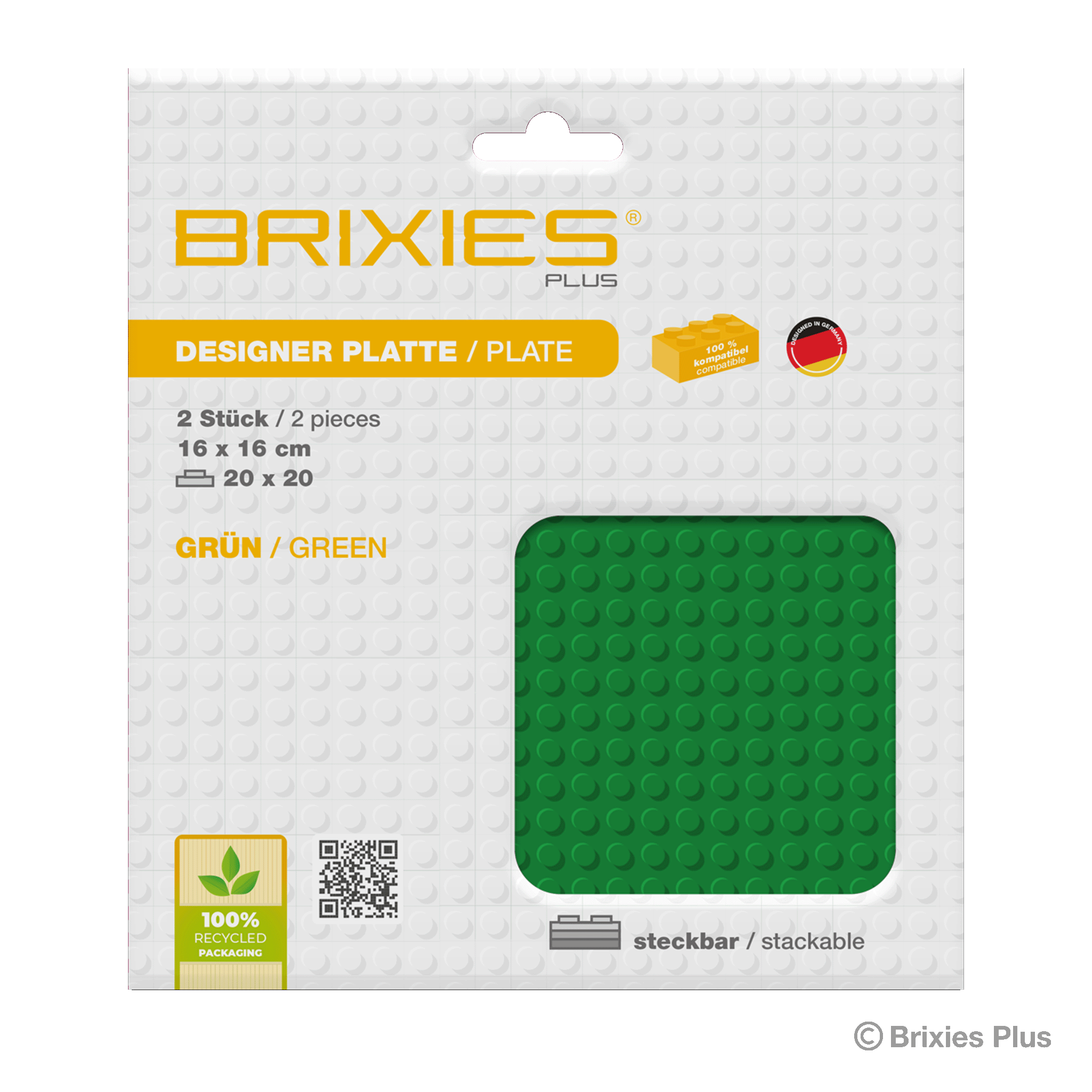 BRIXIES Plus Basis Platte Grün 20 x 20 Noppen Doppelpack