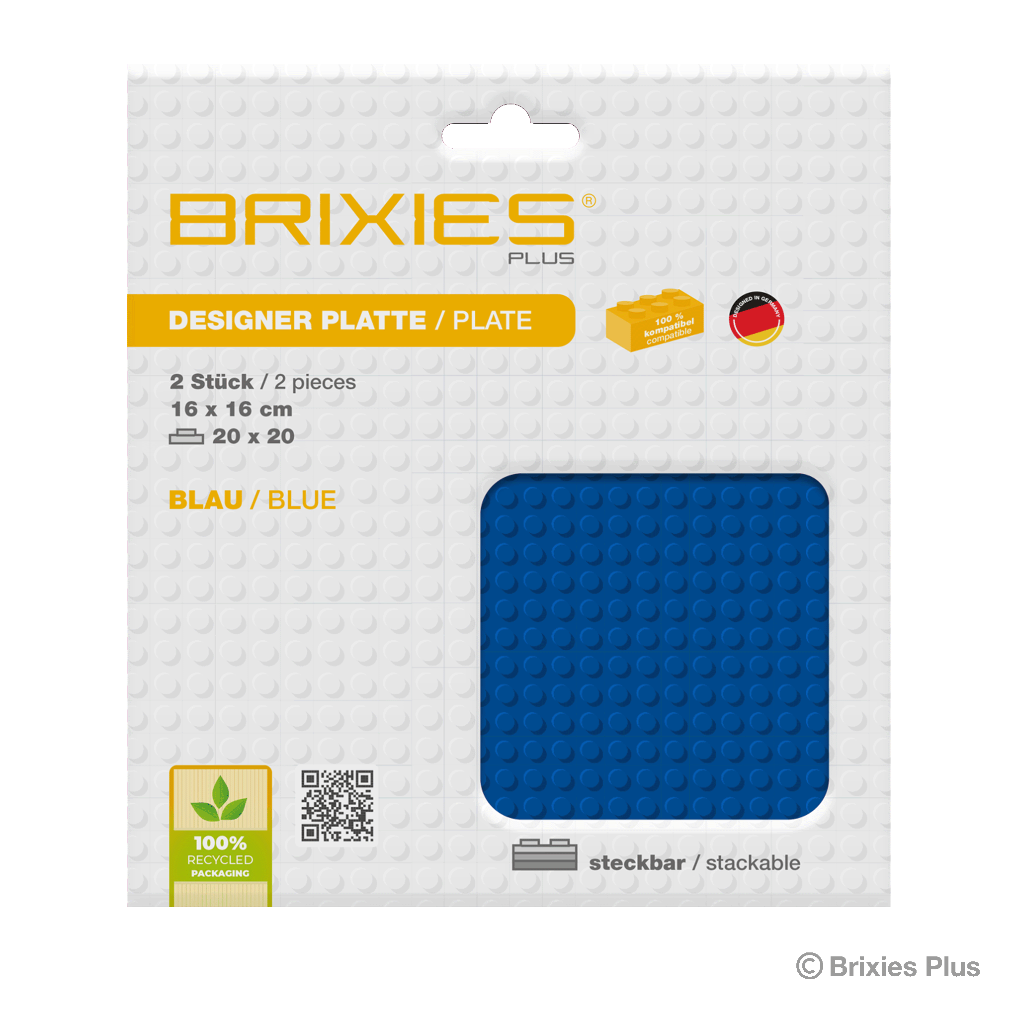 BRIXIES Plus Basis Platte Blau 20 x 20 Noppen Doppeltpack