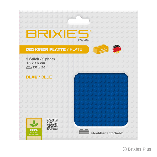 BRIXIES Plus Basis Platte Blau 20 x 20 Noppen Doppeltpack
