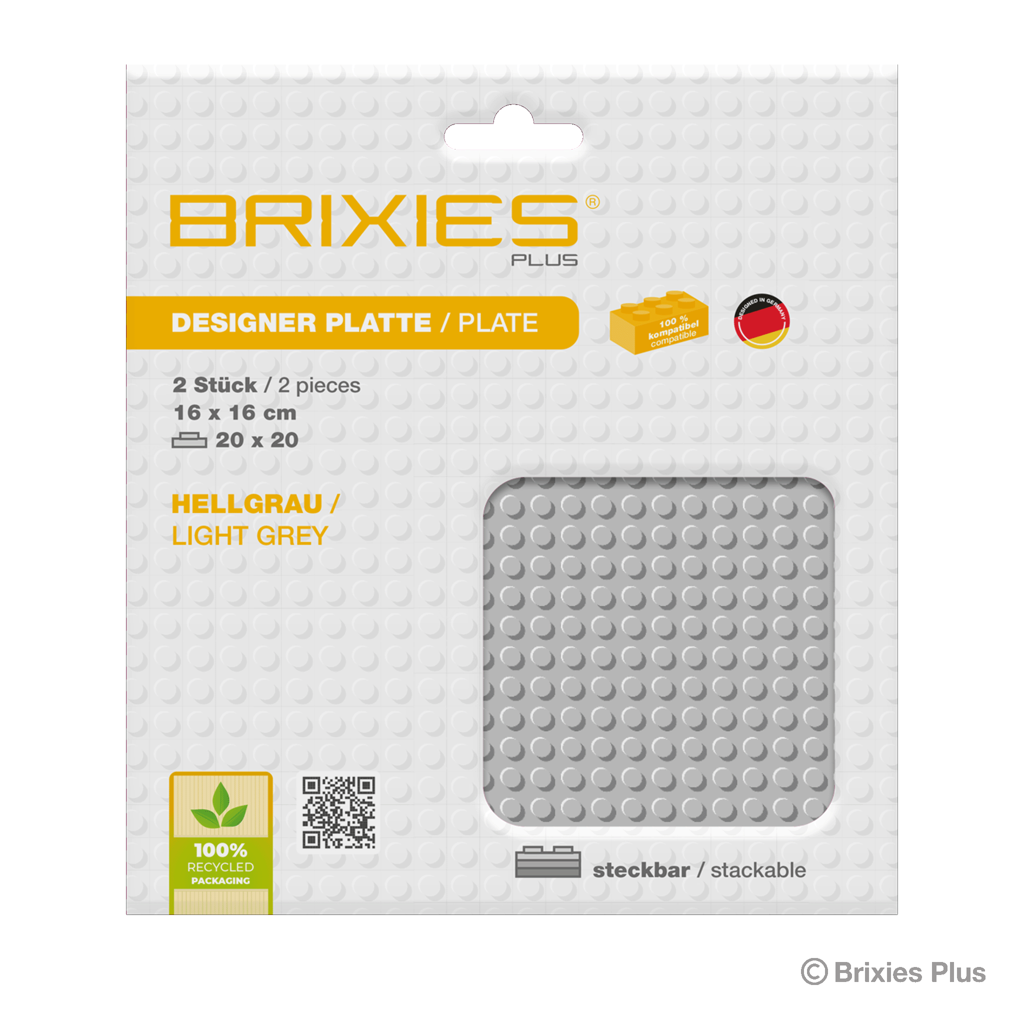BRIXIES Plus Basis Platte Hellgrau 20 x 20 Noppen Doppelpack