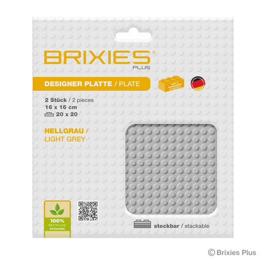 BRIXIES Plus Basis Platte Hellgrau 20 x 20 Noppen Doppelpack