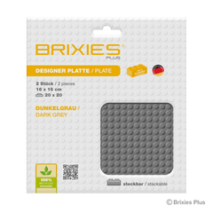BRIXIES Plus Basis Platte Dunkelgrau 20 x 20 Noppen Doppelpack