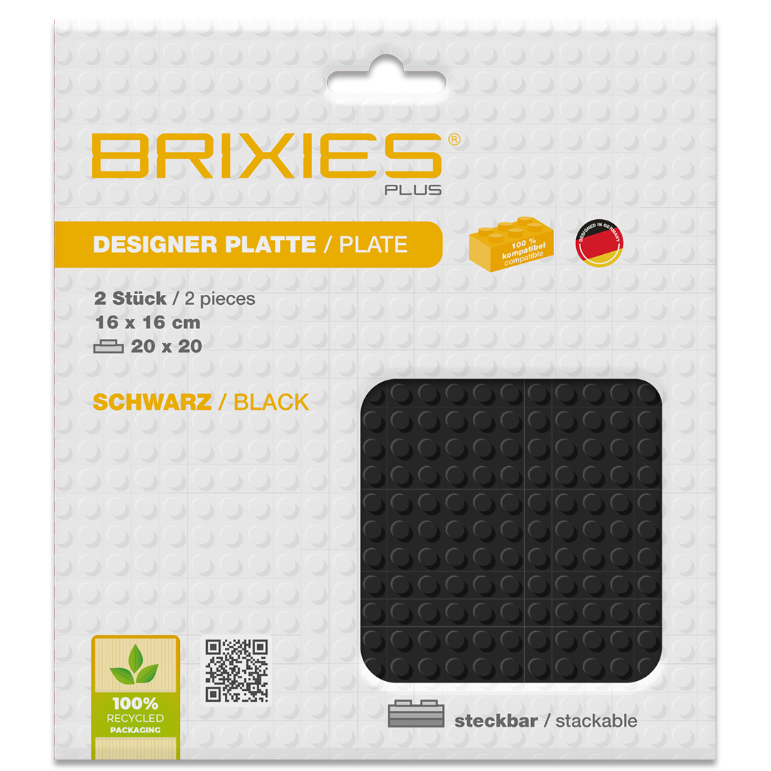 BRIXIES Plus Basis Platte schwarz 20 x 20 Noppen Doppelpack