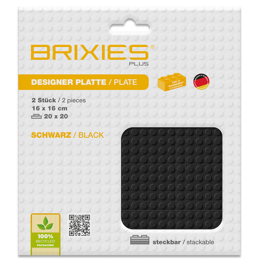 BRIXIES Plus Basis Platte schwarz 20 x 20 Noppen Doppelpack
