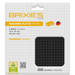 BRIXIES Plus Basis Platte schwarz 20 x 20 Noppen Doppelpack