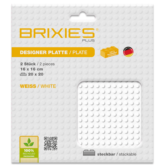 BRIXIES Plus Basis Platte Weiß 20 x 20 Noppen Doppelpack