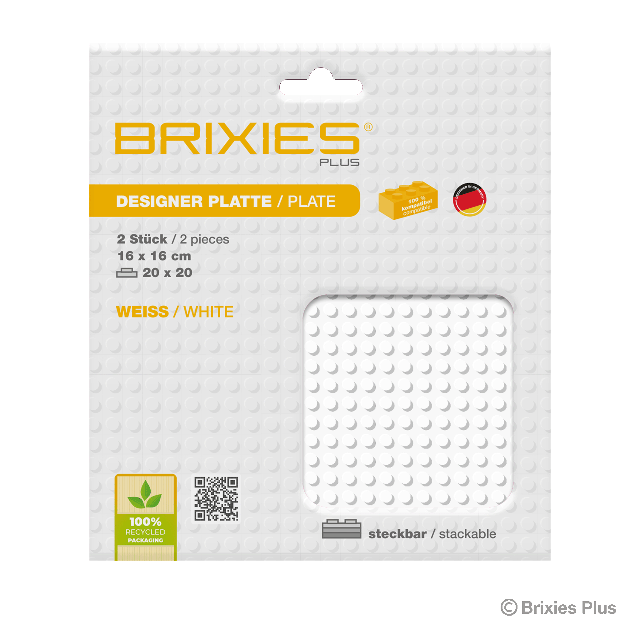 BRIXIES Plus Basis Platte Weiß 20 x 20 Noppen Doppelpack