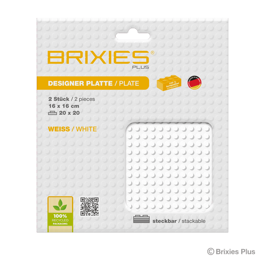 BRIXIES Plus Basis Platte Weiß 20 x 20 Noppen Doppelpack