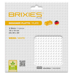 BRIXIES Plus Basis Platte Weiß 20 x 20 Noppen Doppelpack
