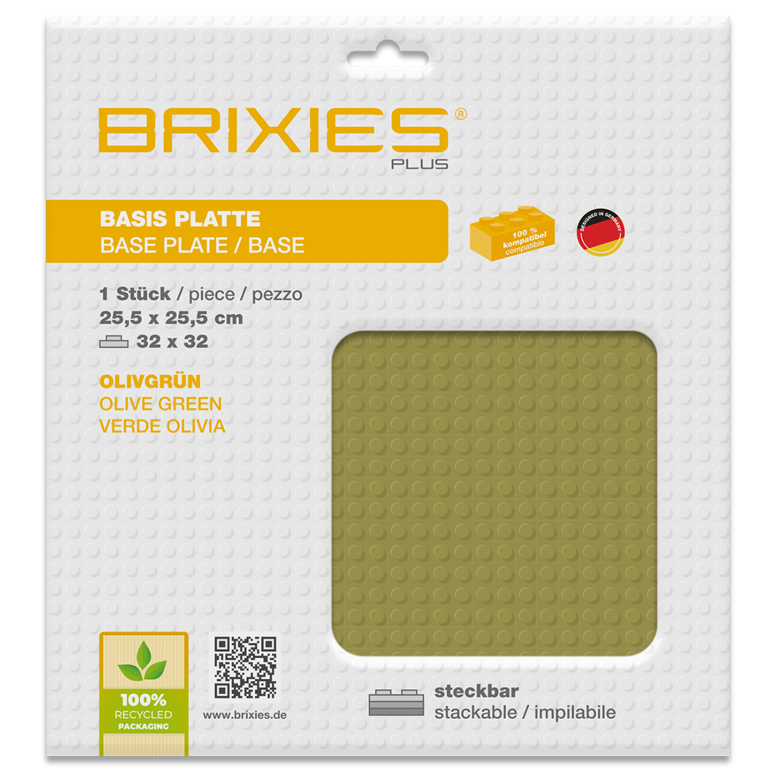 BRIXIES Plus Basis Platte Oliv grün 32 x 32 Noppen